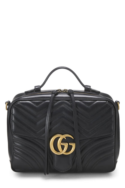 Gucci,  Black Leather GG Marmont Top Handle Shoulder Bag Small, Black