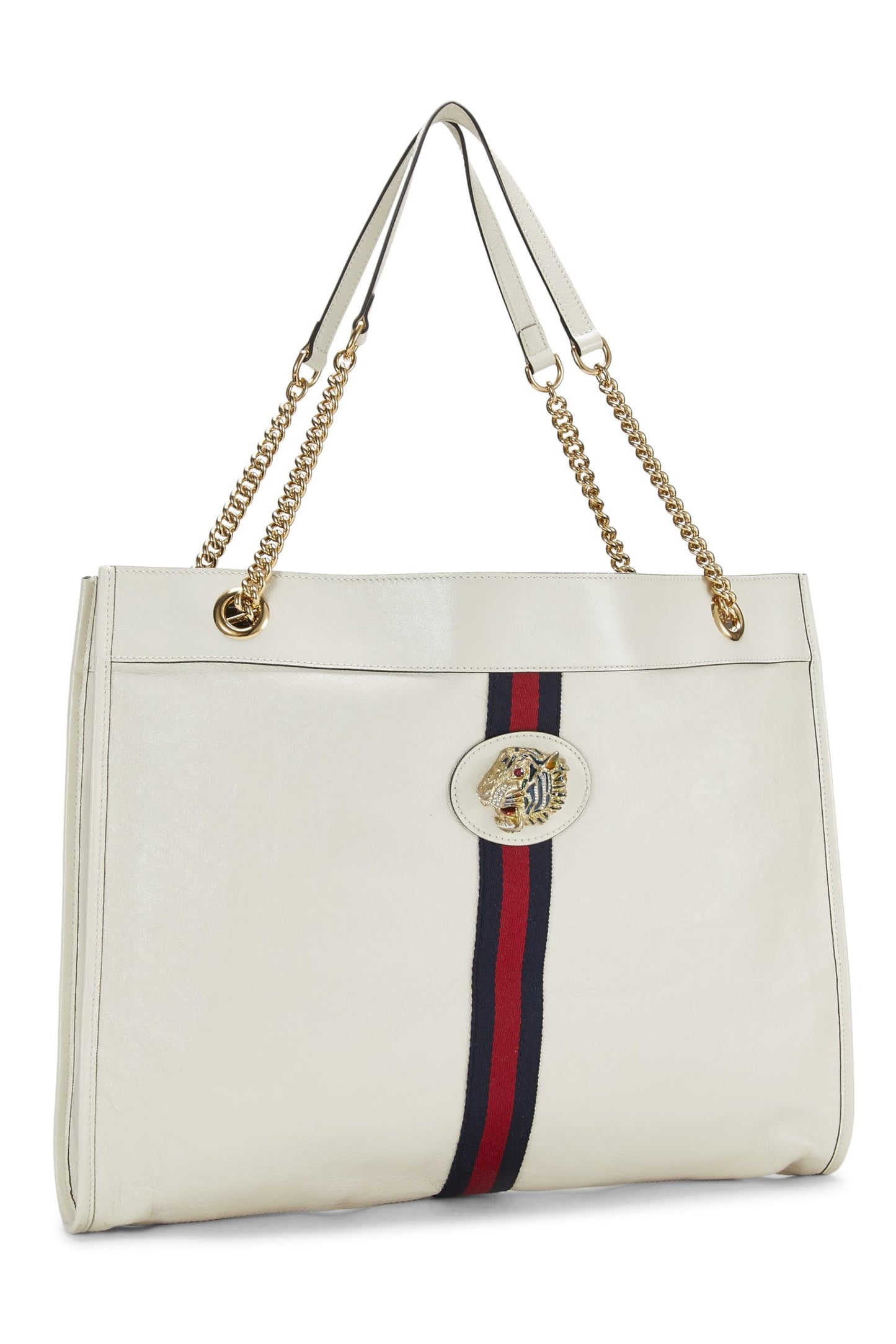 Gucci,  White Leather Web Rajah Tote Large, White