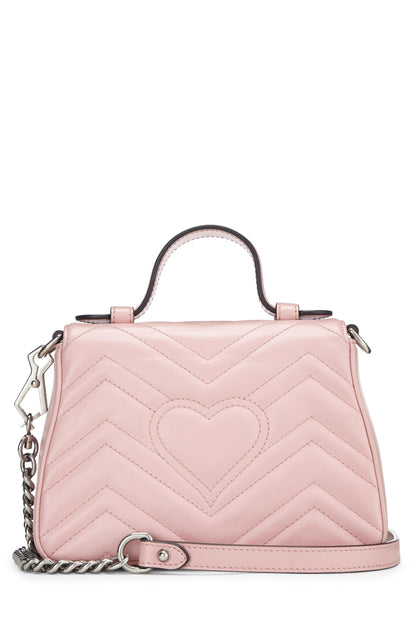 Gucci,  Pink Leather GG Marmont Top Handle Flap Bag Mini, Pink