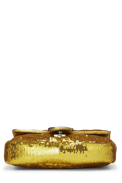 Gucci,  Gold Sequin GG Marmont Shoulder Bag, Yellow