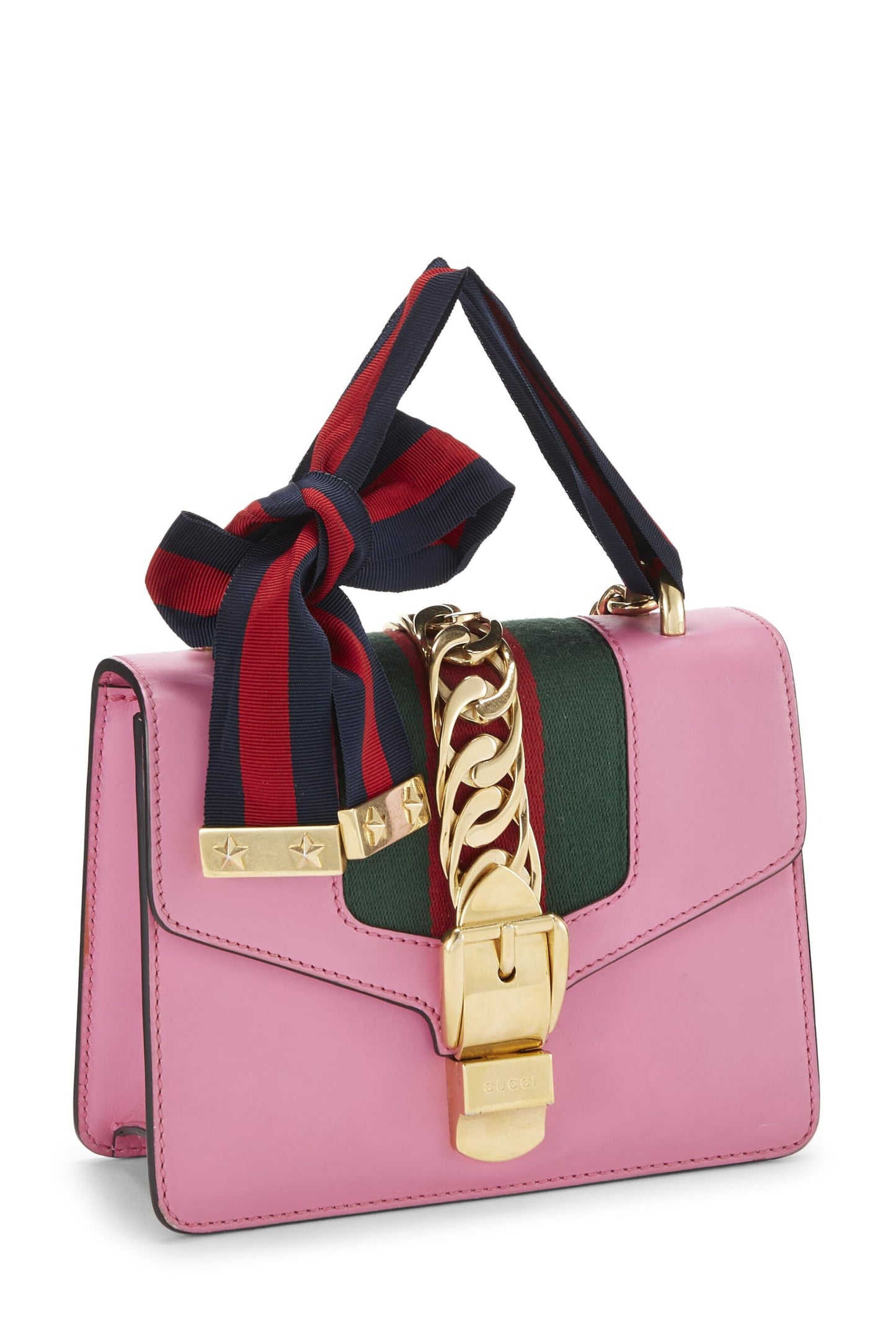 Gucci,  Pink Leather Web Sylvie Mini, Pink