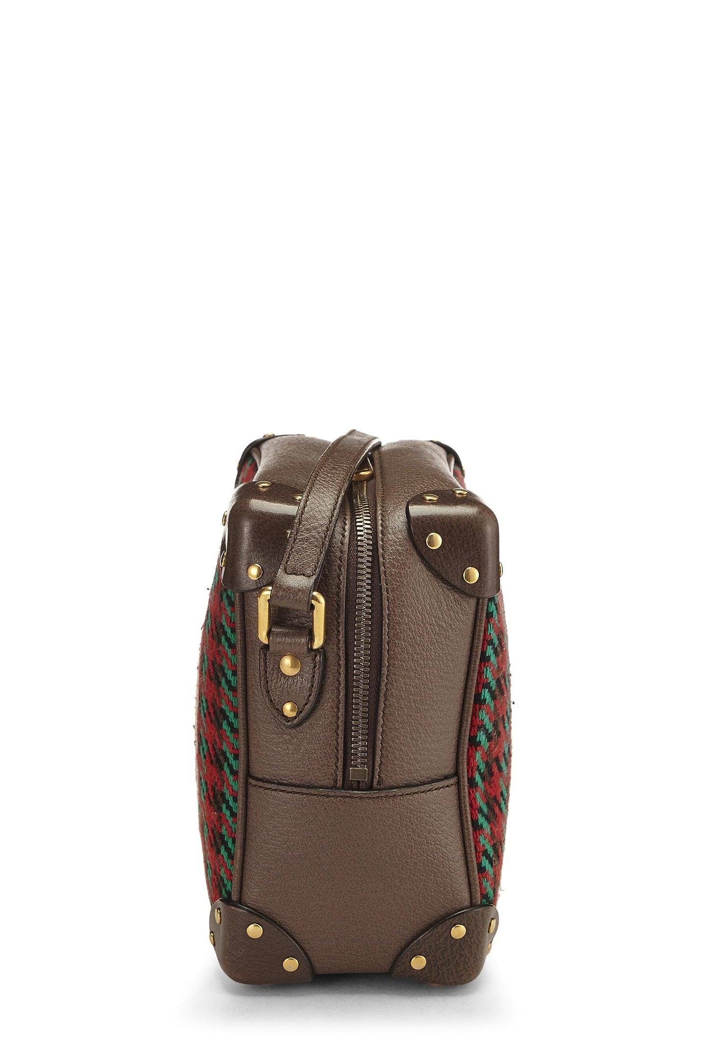 Gucci,  Multicolor Wool & Leather Houndstooth 'GG' Crossbody, Brown