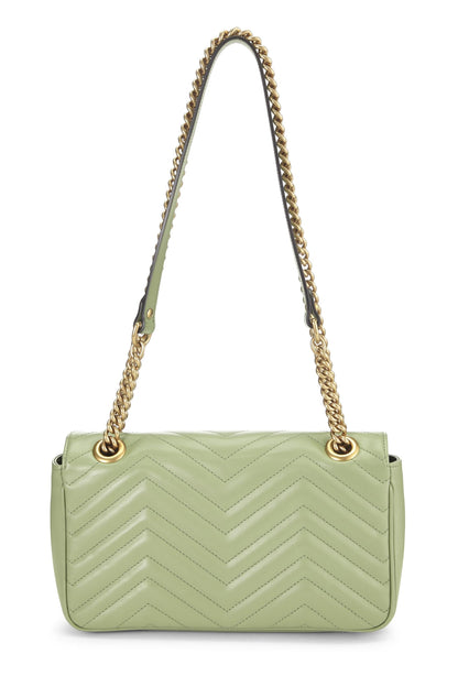 Gucci,  Green Leather Torchon GG Marmont Shoulder Bag Small, Green