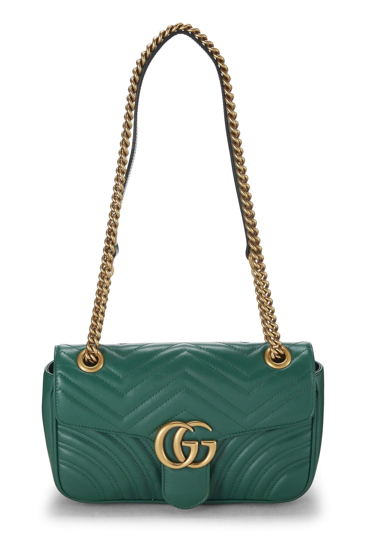 Gucci,  Green Leather GG Marmont Shoulder Bag Small, Green