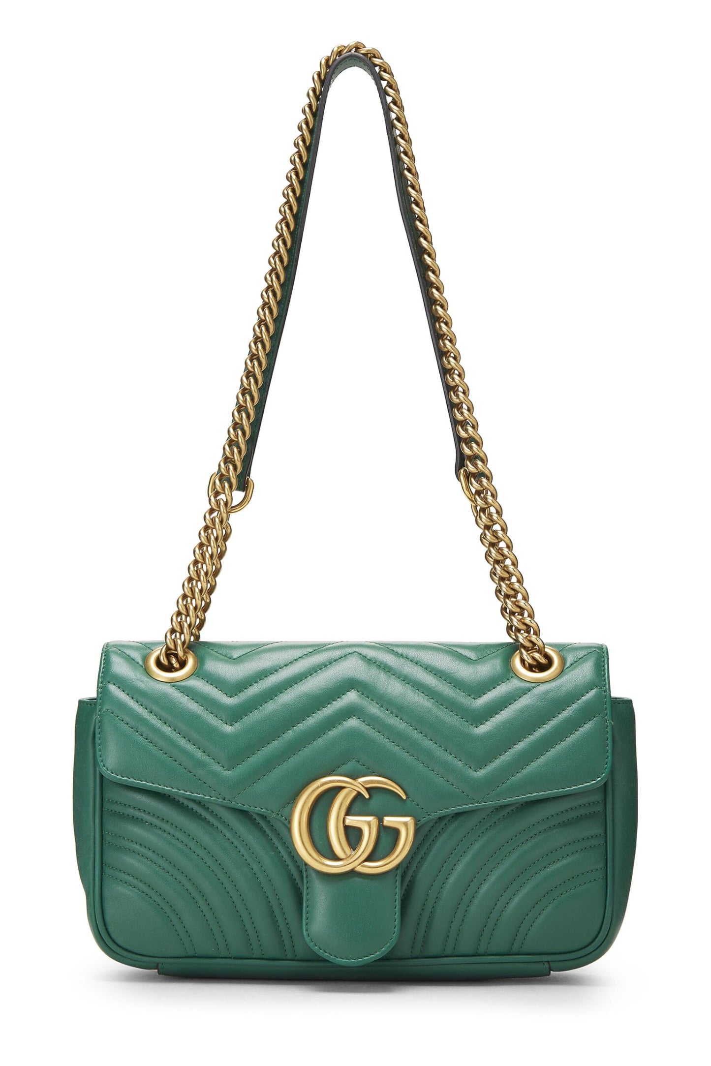 Gucci,  Green Leather GG Marmont Shoulder Bag Small, Green