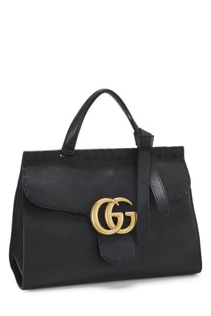 Gucci,  Black Leather GG Marmont Top Handle Bag Small, Black