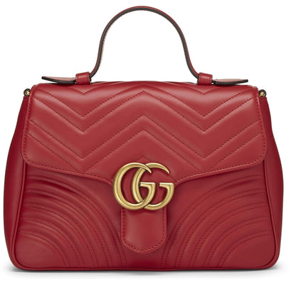 Gucci,  Red Leather GG Marmont Top Handle Bag Small, Red