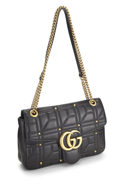 Gucci,  Black Studded Leather GG Marmont Shoulder Bag, Black