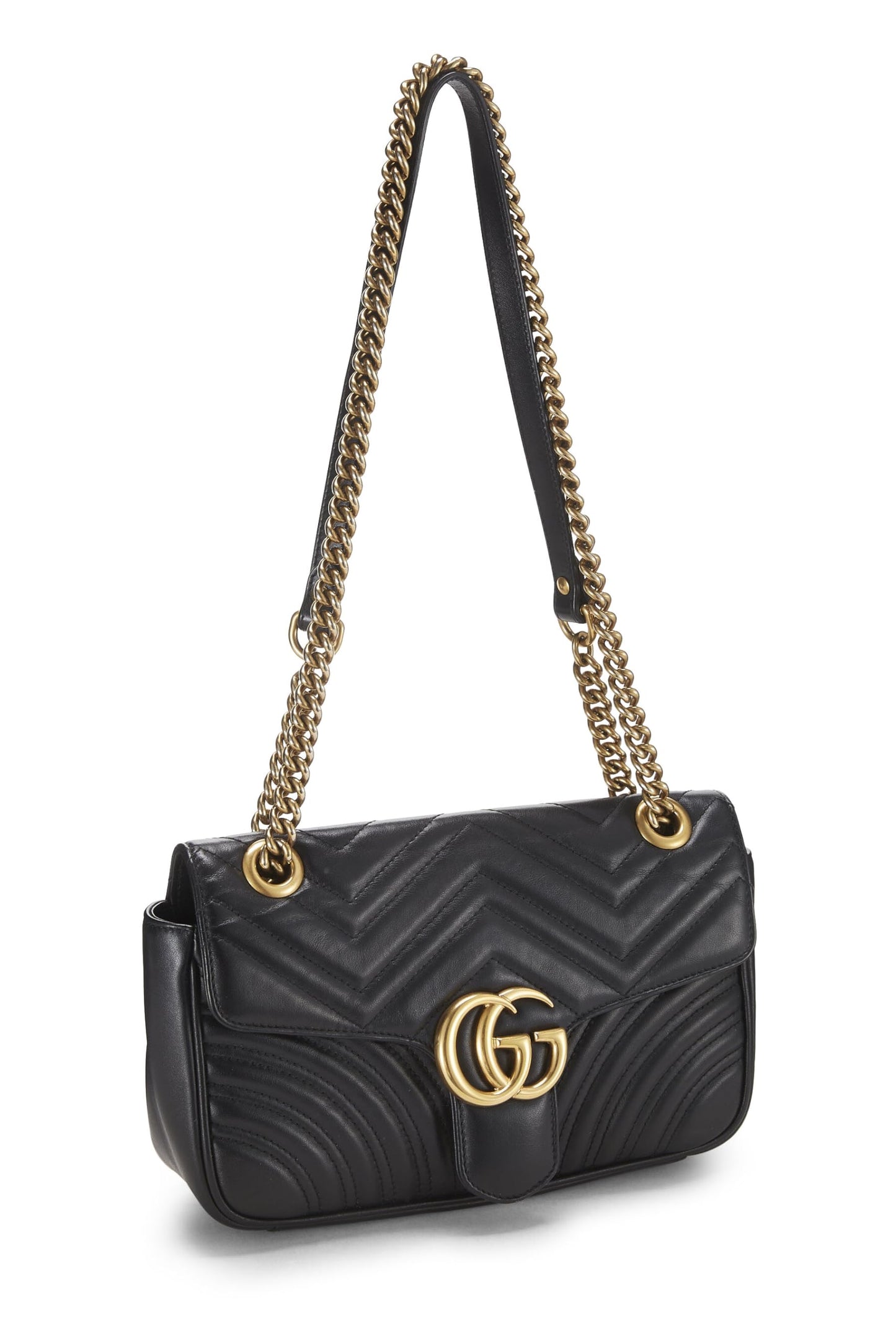 Gucci,  Black Leather GG Marmont Shoulder Bag Small, Black