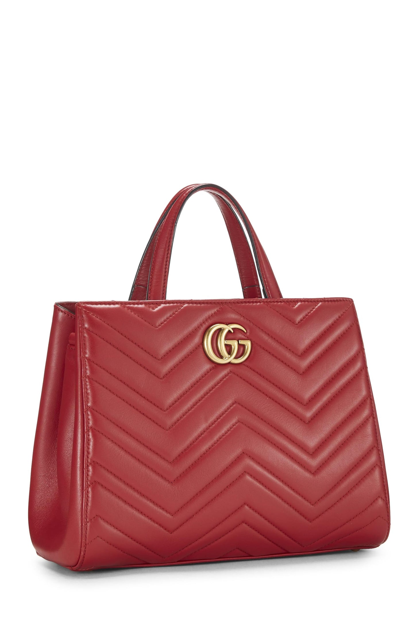 Gucci,  Red Leather GG Marmont Top Handle Bag Small, Red