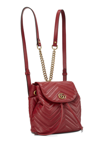 Gucci,  Red Leather GG Marmont Backpack Small, Red