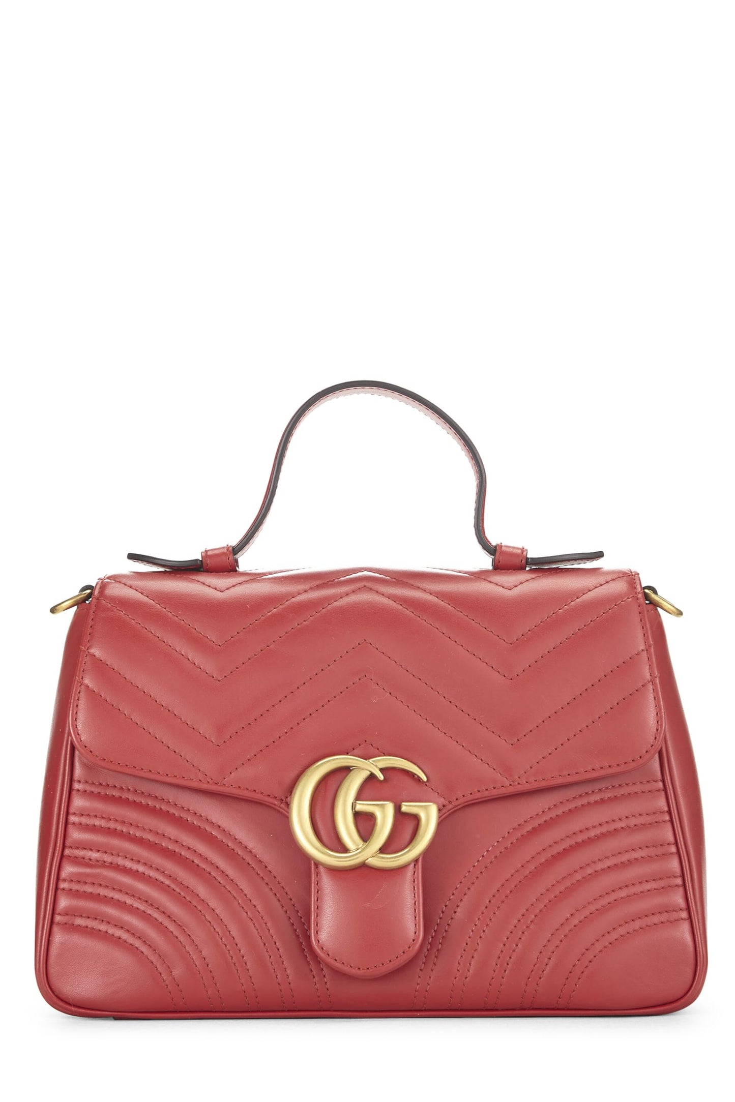 Gucci,  Red Leather GG Marmont Top Handle Shoulder Bag Small, Red