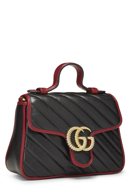 Gucci,  Black Leather Torchon GG Marmont Top Handle Bag Mini, Black