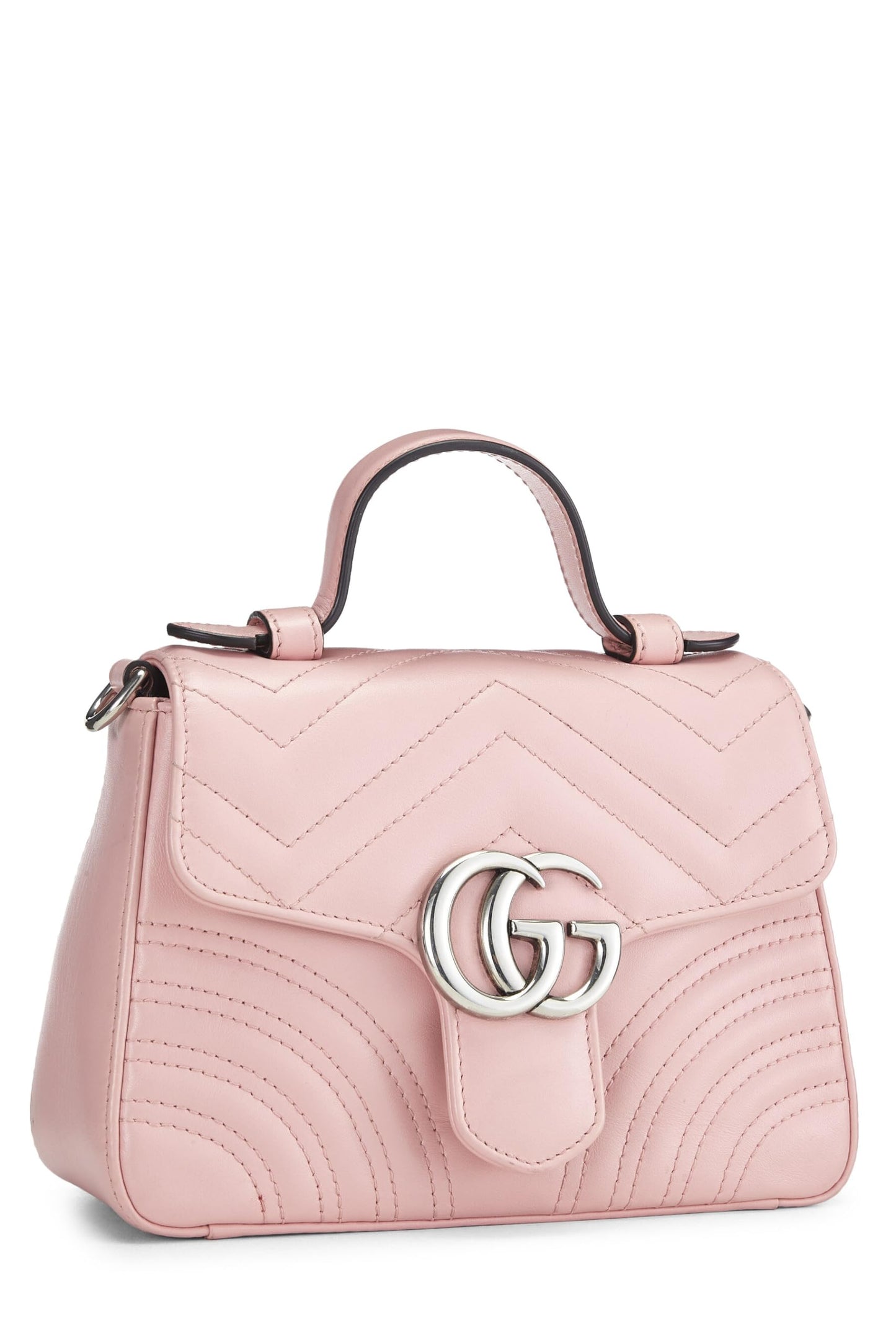 Gucci,  Pink Leather GG Marmont Top Handle Flap Bag Mini, Pink