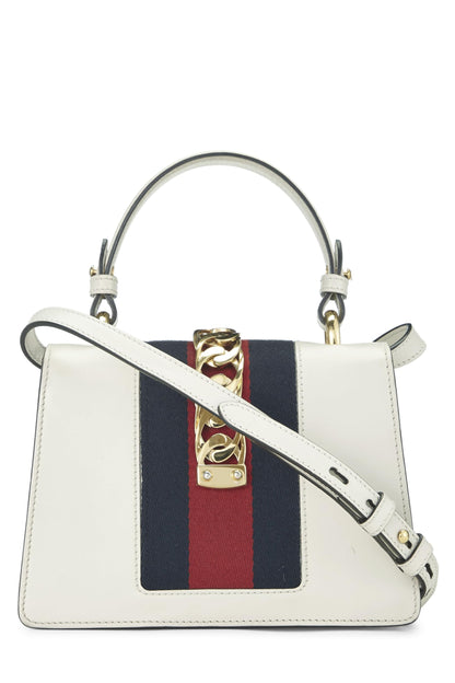 Gucci,  White Embroidered Leather Web Sylvie, White