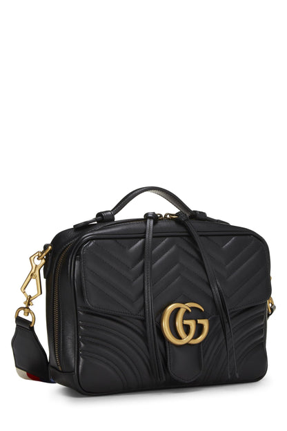 Gucci,  Black Leather GG Marmont Top Handle Shoulder Bag Small, Black