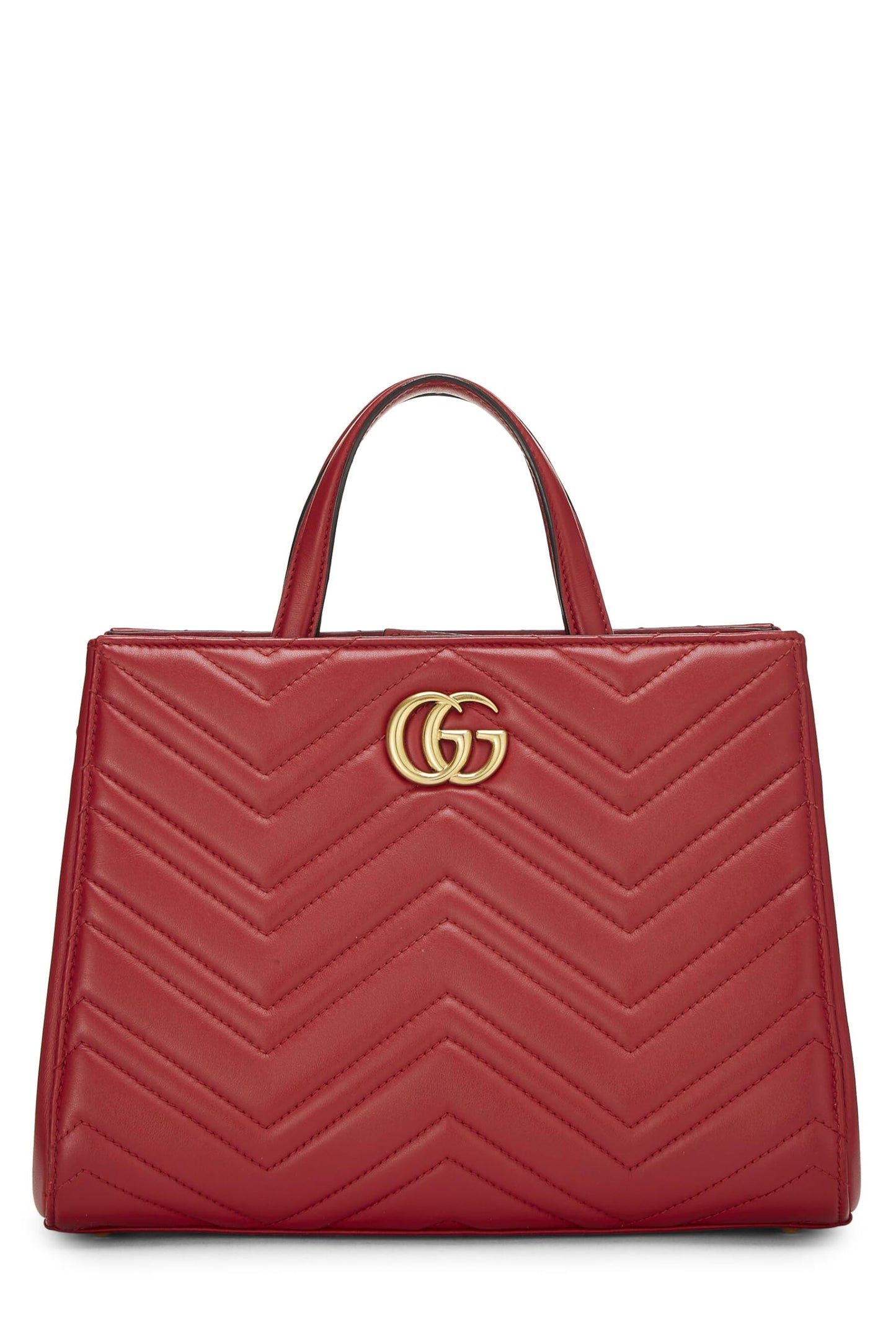 Gucci,  Red Leather GG Marmont Top Handle Bag Small, Red