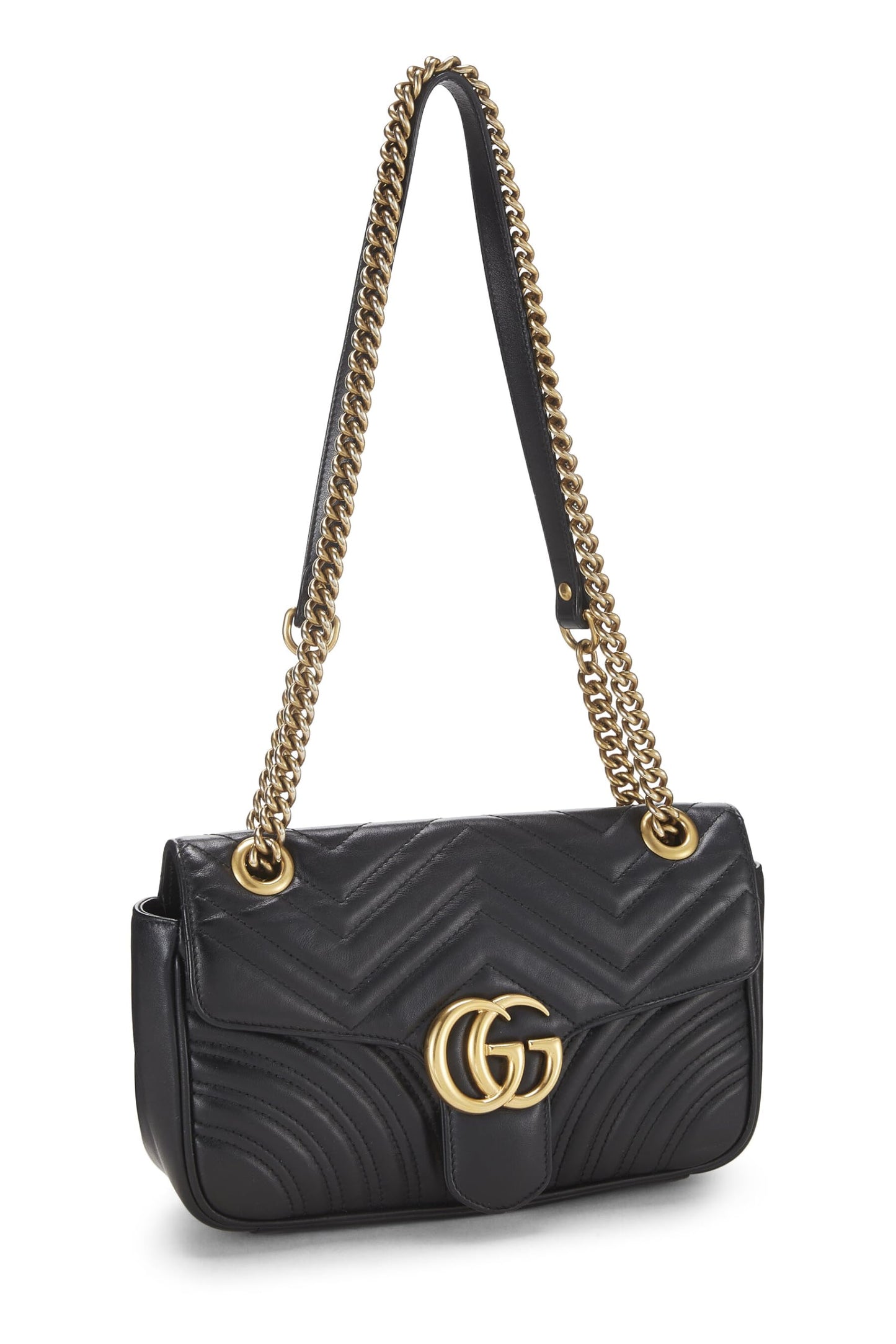 Gucci,  Black Leather GG Marmont Shoulder Bag Small, Black