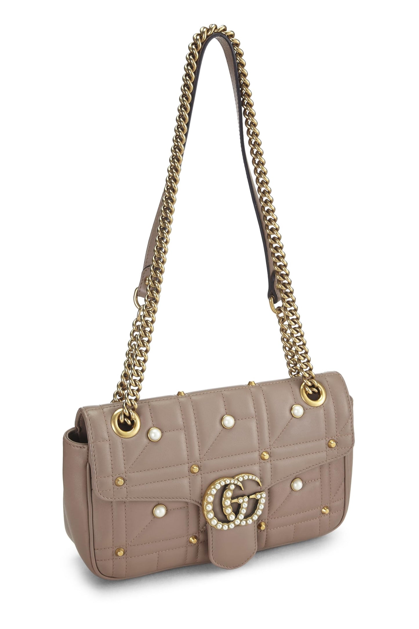 Gucci,  Beige Pearl Matelassé Leather Marmont Shoulder Bag Small, Beige