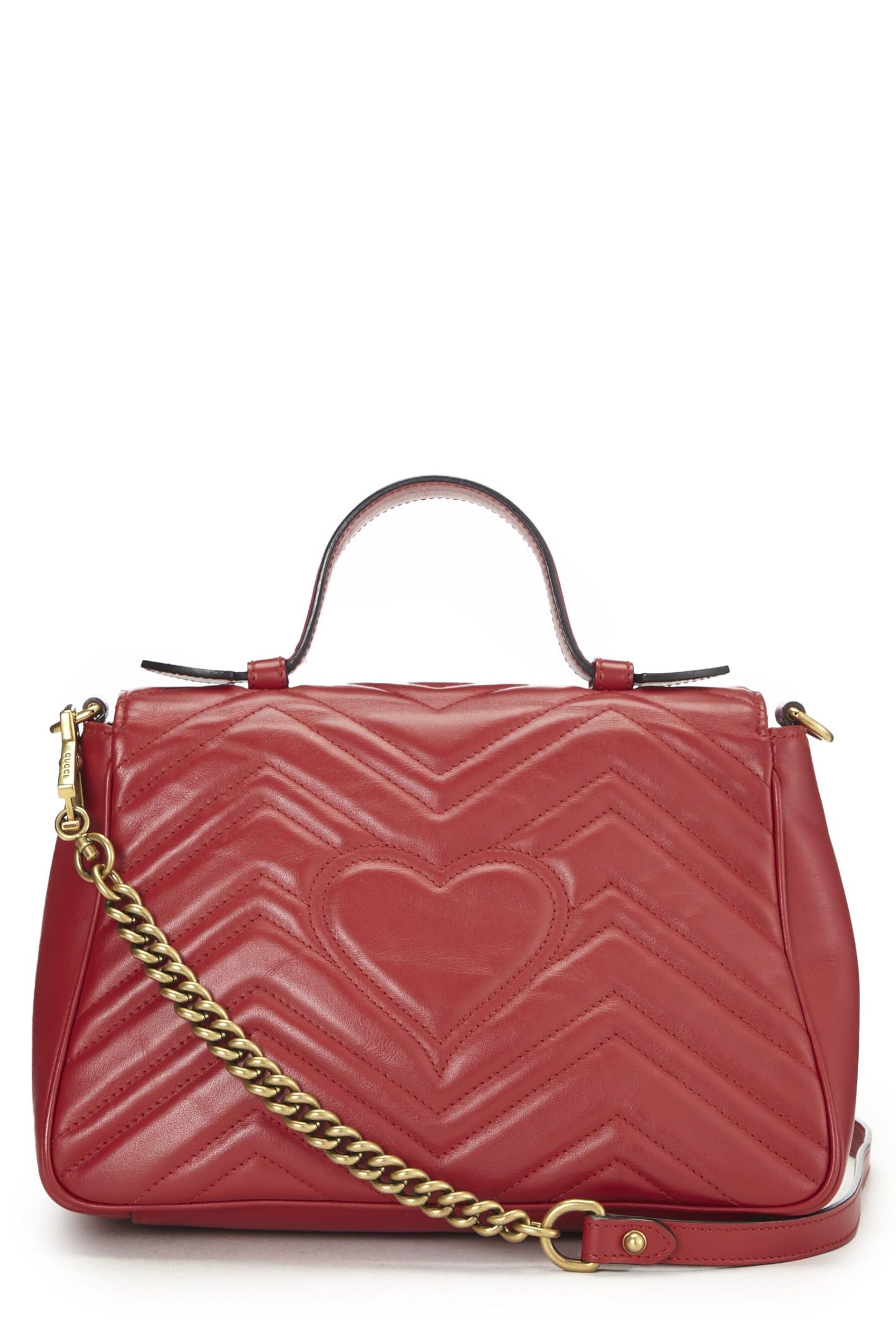 Gucci,  Red Leather GG Marmont Top Handle Bag Small, Red