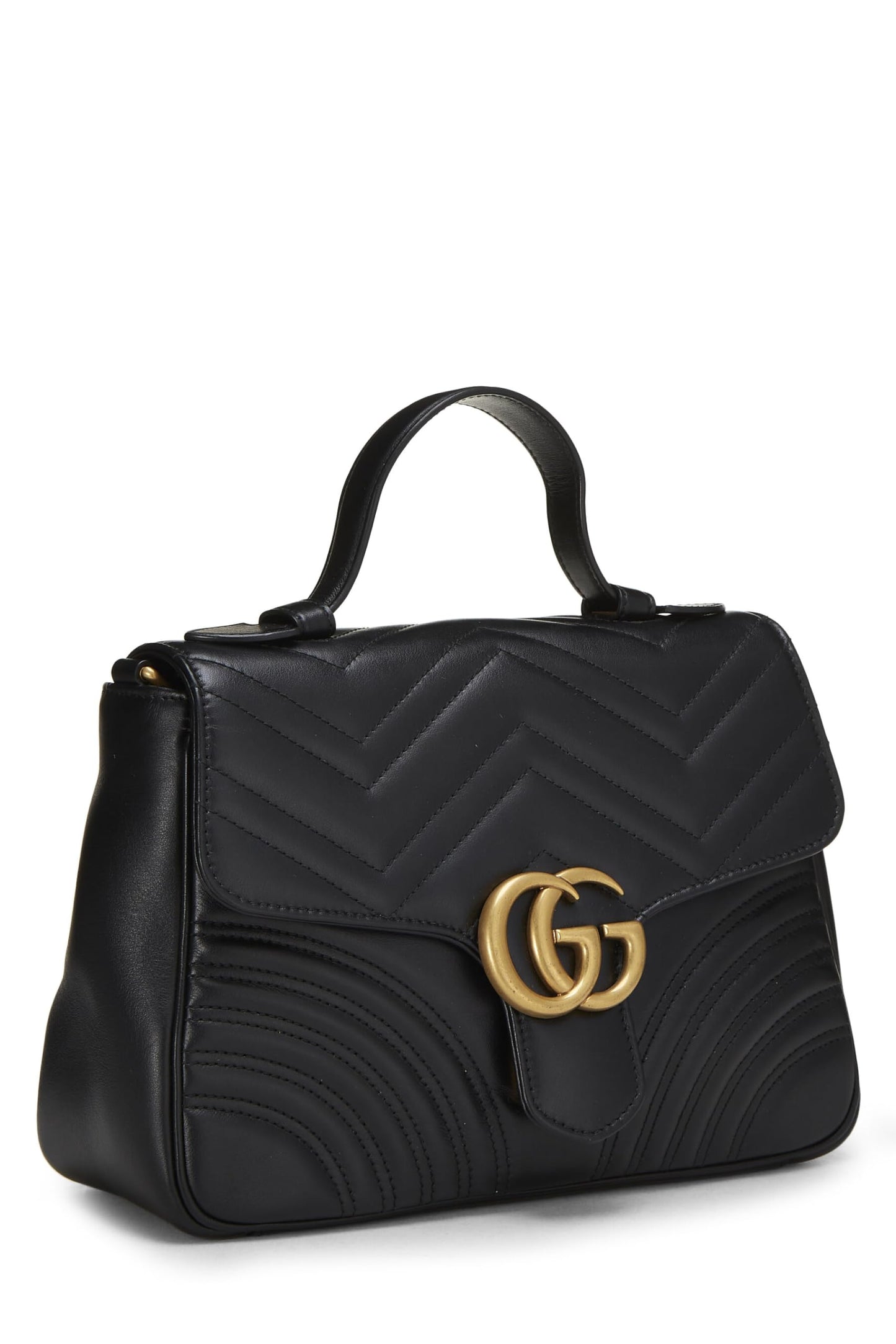 Gucci,  Black Leather GG Marmont Top Handle Shoulder Bag Small, Black