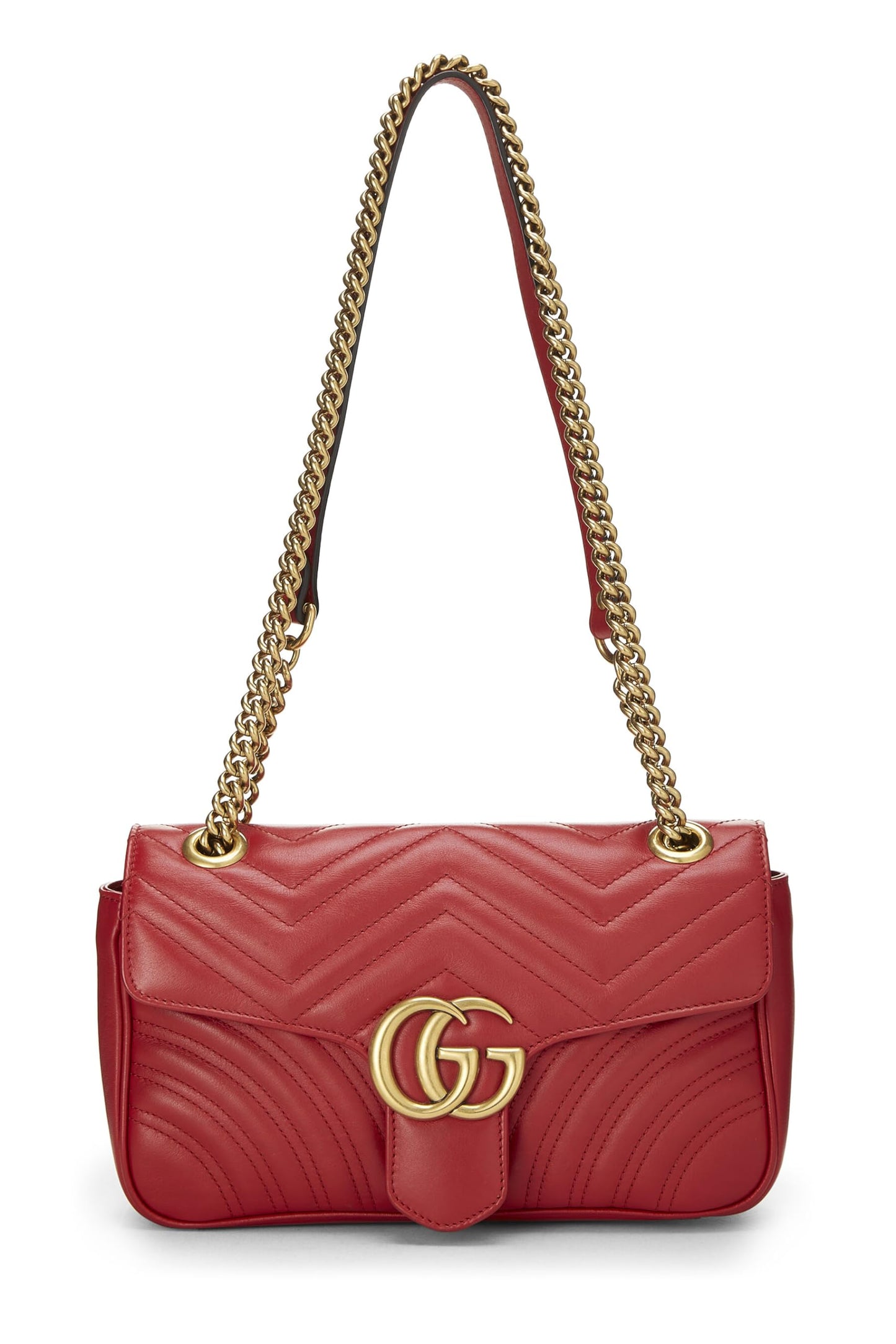 Gucci,  Red Leather GG Marmont Shoulder Bag Small, Red