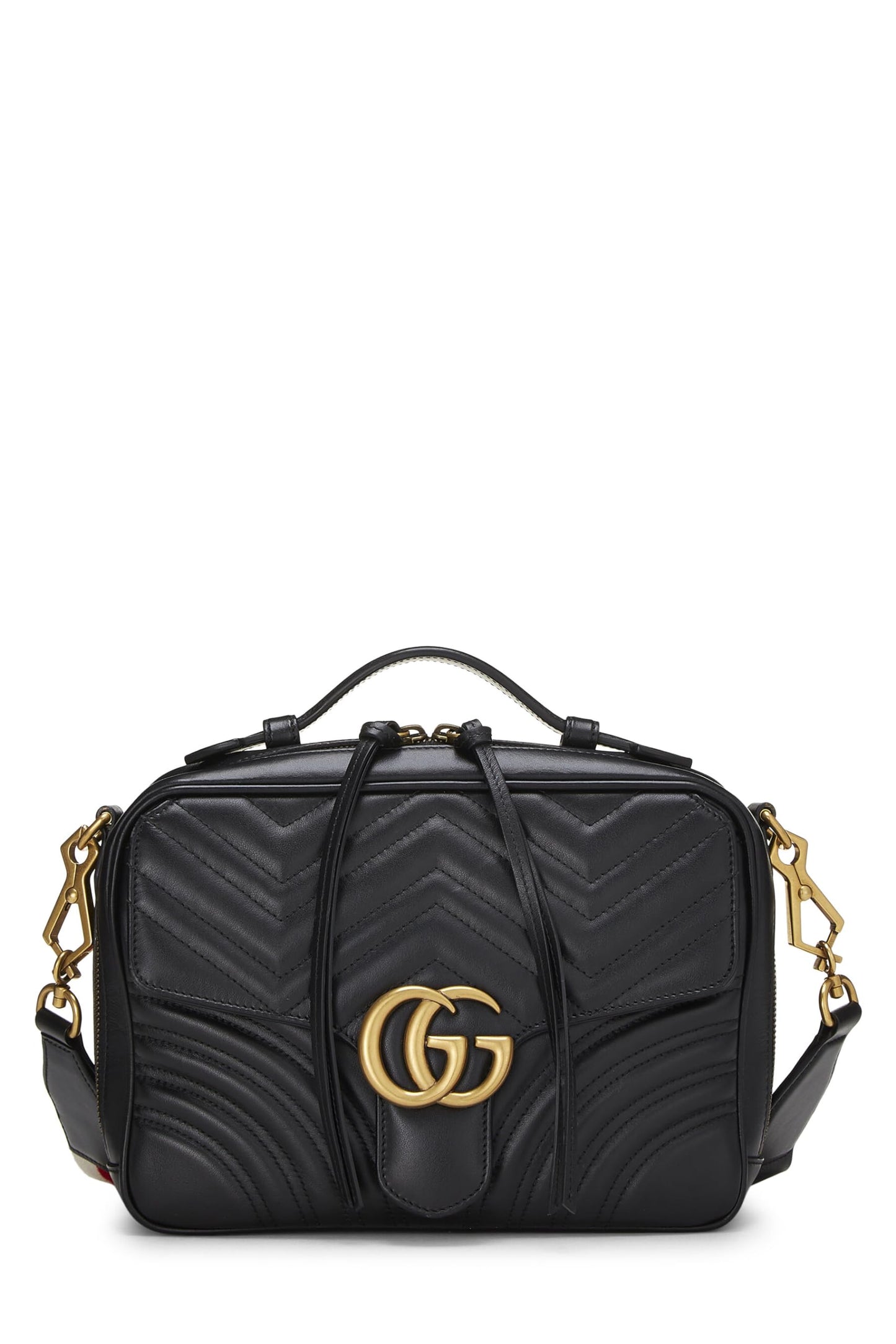 Gucci,  Black Leather GG Marmont Top Handle Shoulder Bag Small, Black