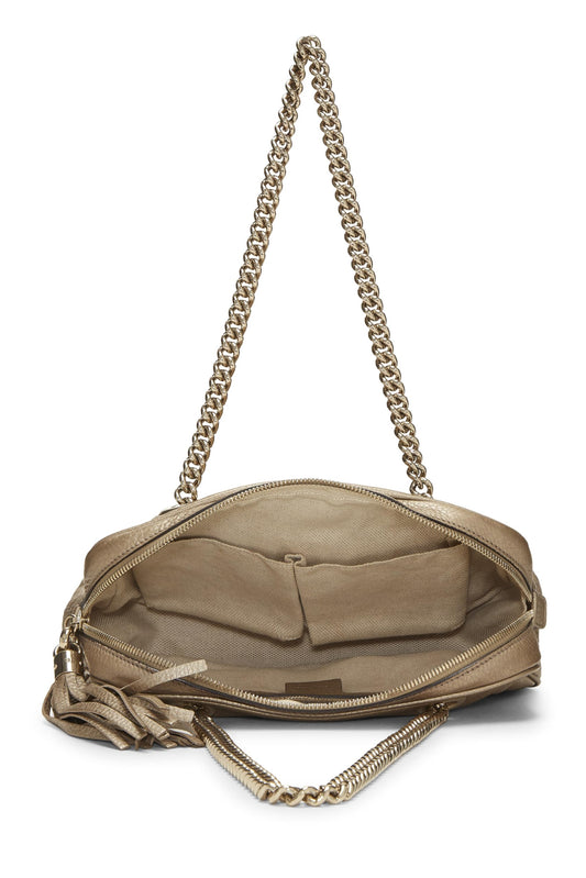 Gucci,  Metallic Gold Grained Leather Soho Chain Shoulder Bag, Gold