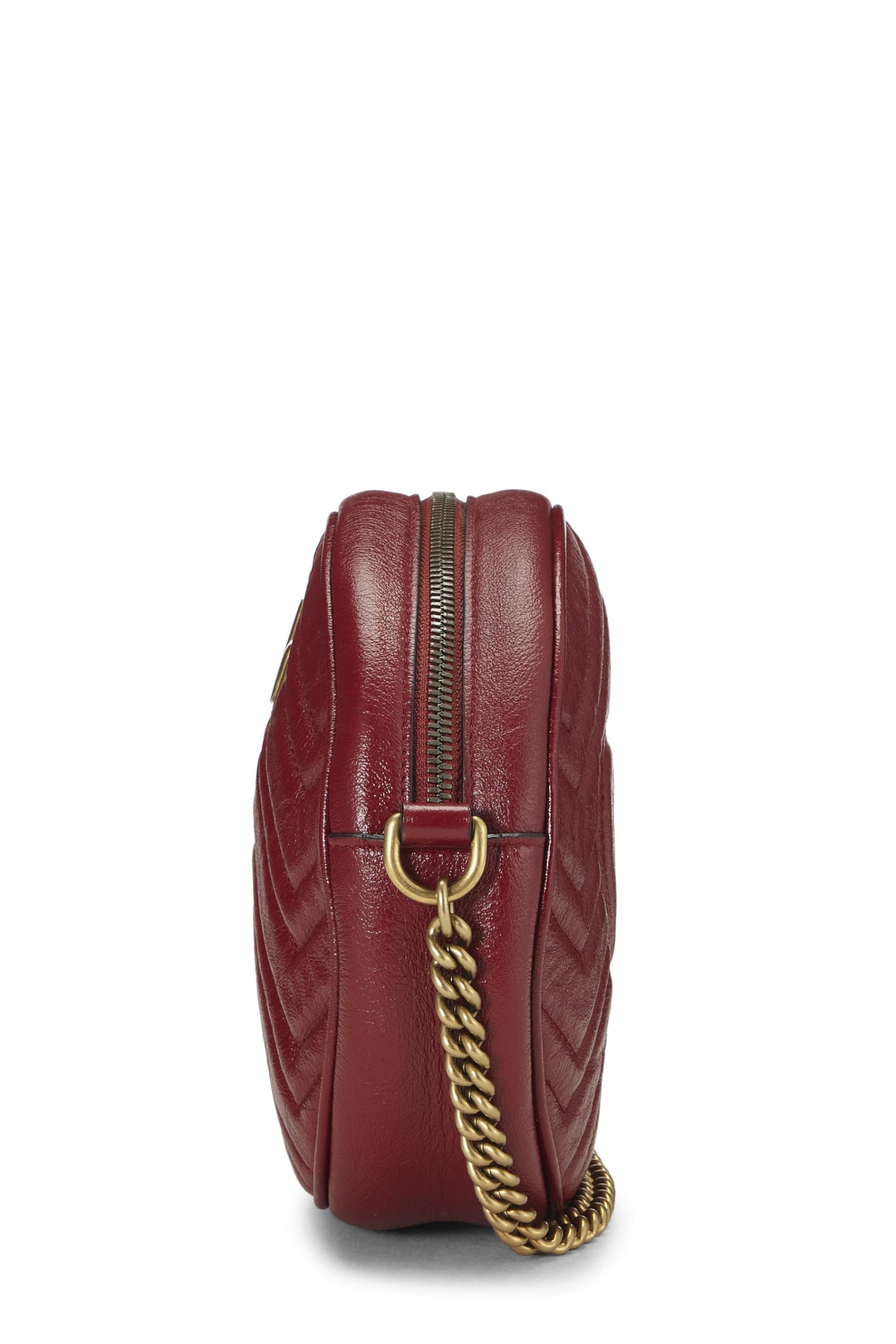 Gucci,  Red Leather GG Marmont Round Shoulder Bag Mini, Red