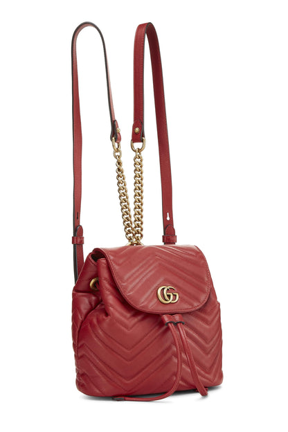 Gucci,  Red Leather GG Marmont Backpack Small, Red