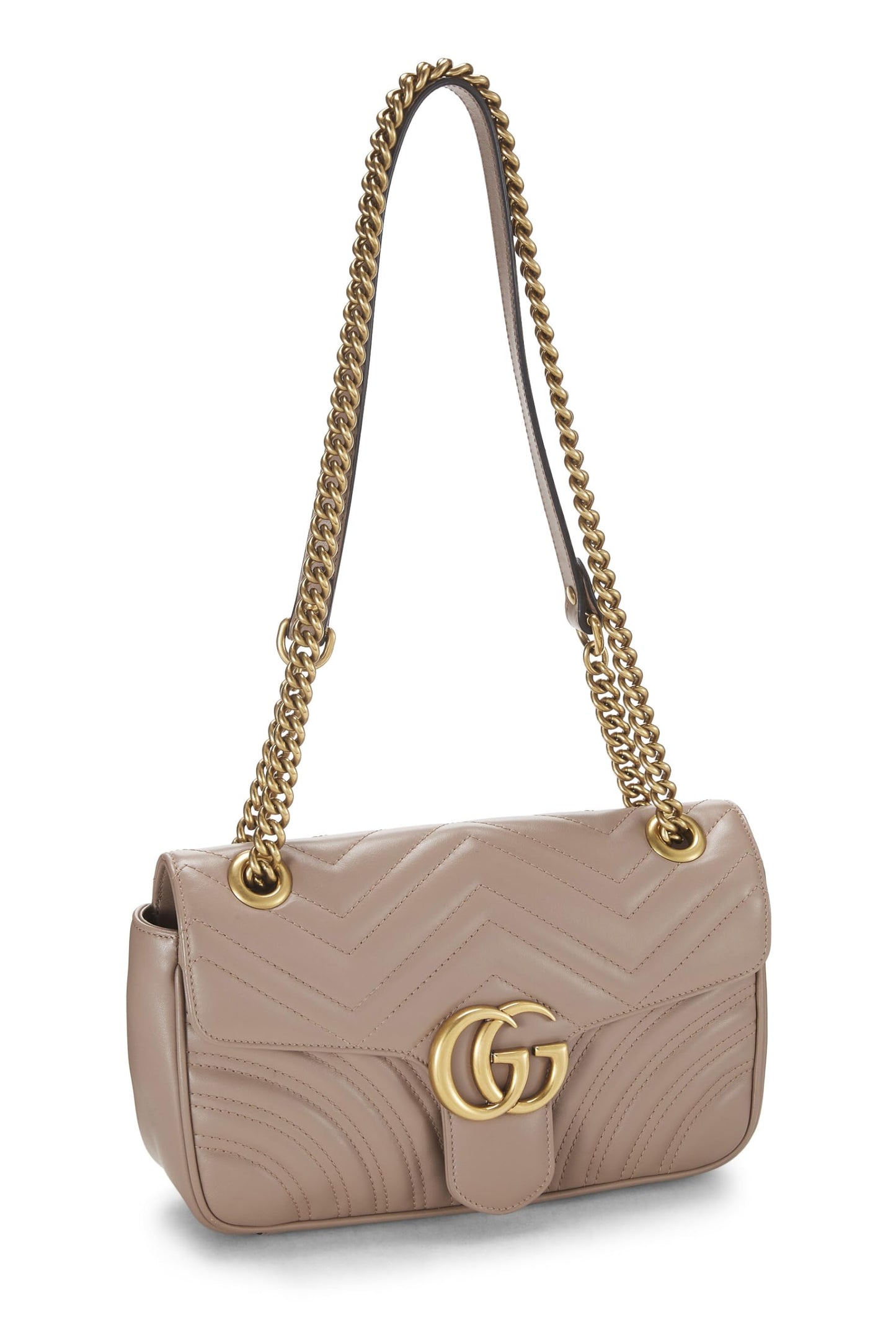 Gucci,  Beige Leather GG Marmont Shoulder Bag Small, Pink