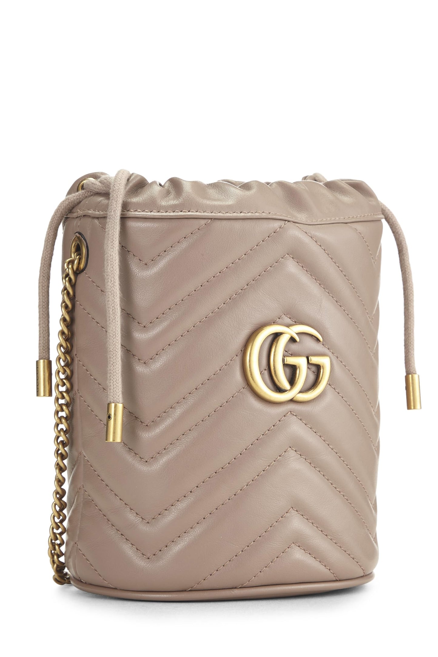 Gucci,  Beige Leather 'GG' Marmont Chain Bucket Bag Small, Beige