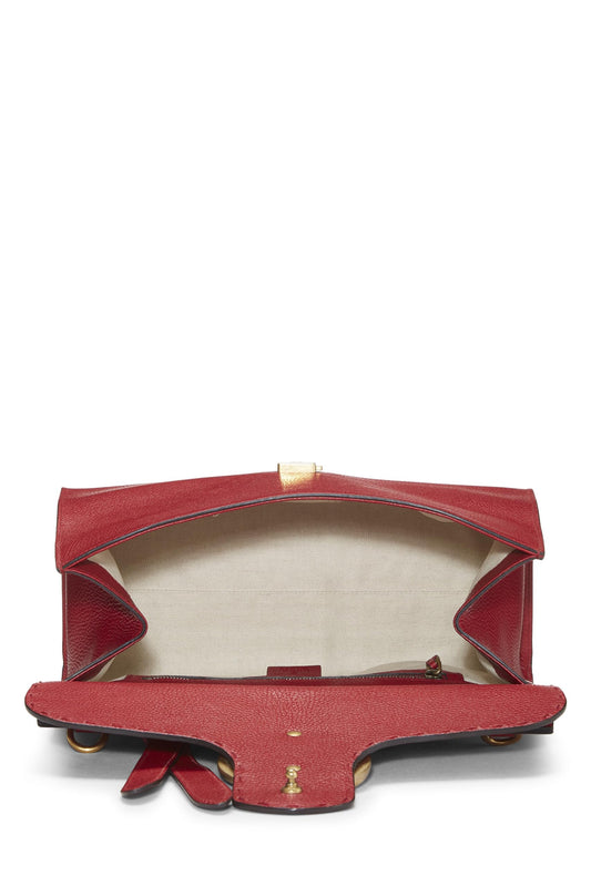 Gucci,  Red Leather GG Marmont Top Handle Flap Bag Small, Red