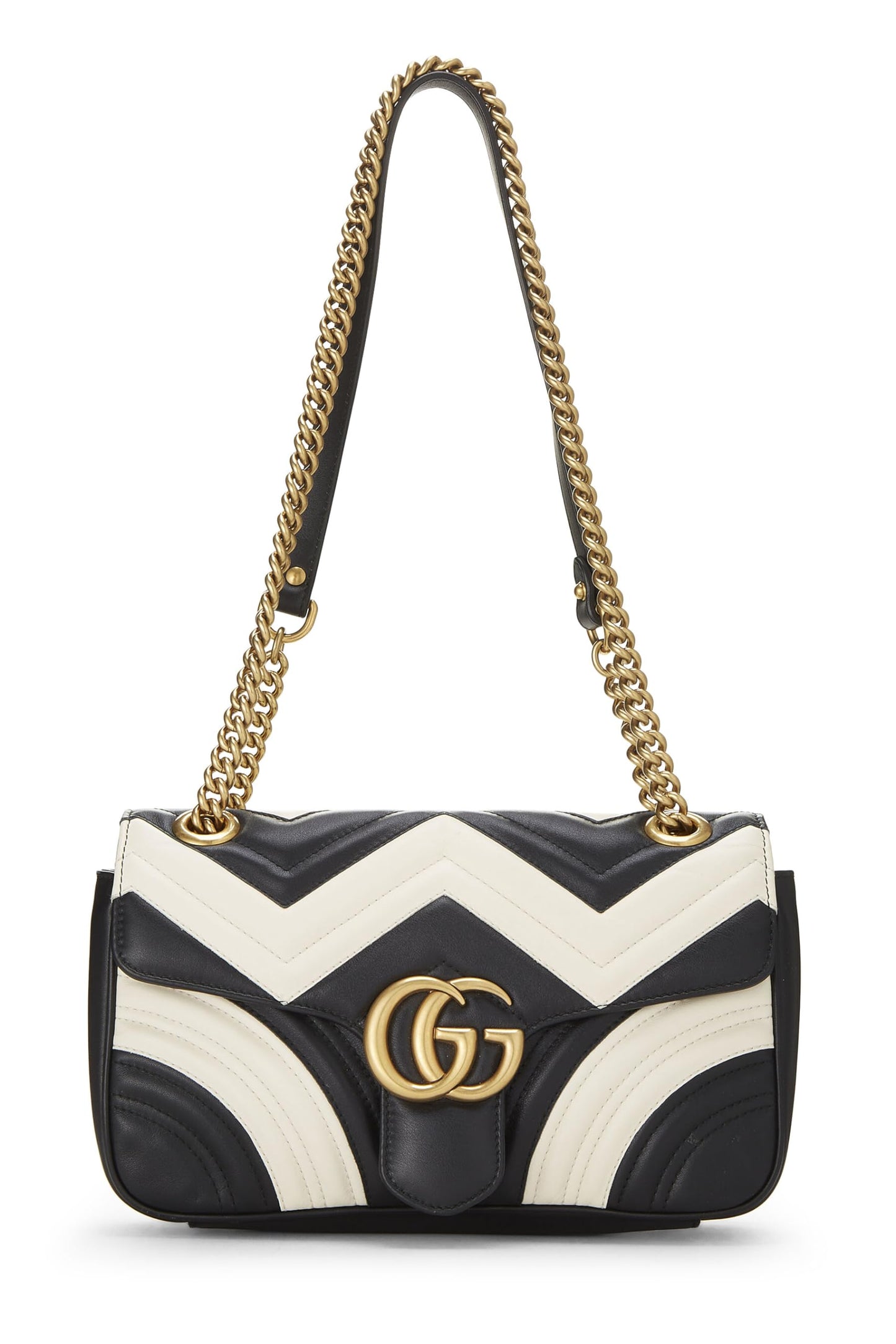 Gucci,  Black & White Leather GG Marmont Shoulder Bag Small, Multi