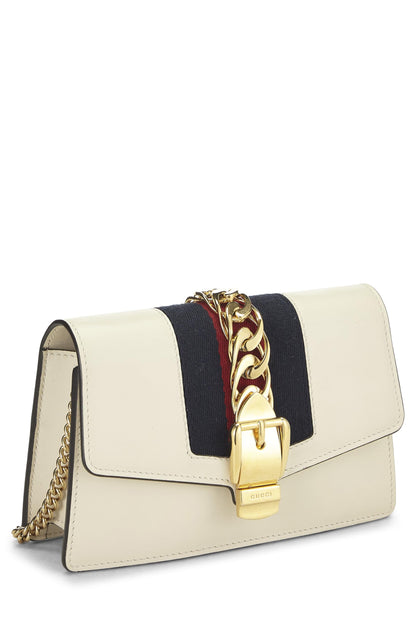 Gucci,  White Leather Web Sylvie Chain Mini, White