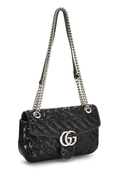 Gucci,  Black Sequin GG Marmont Shoulder Bag Small, Black