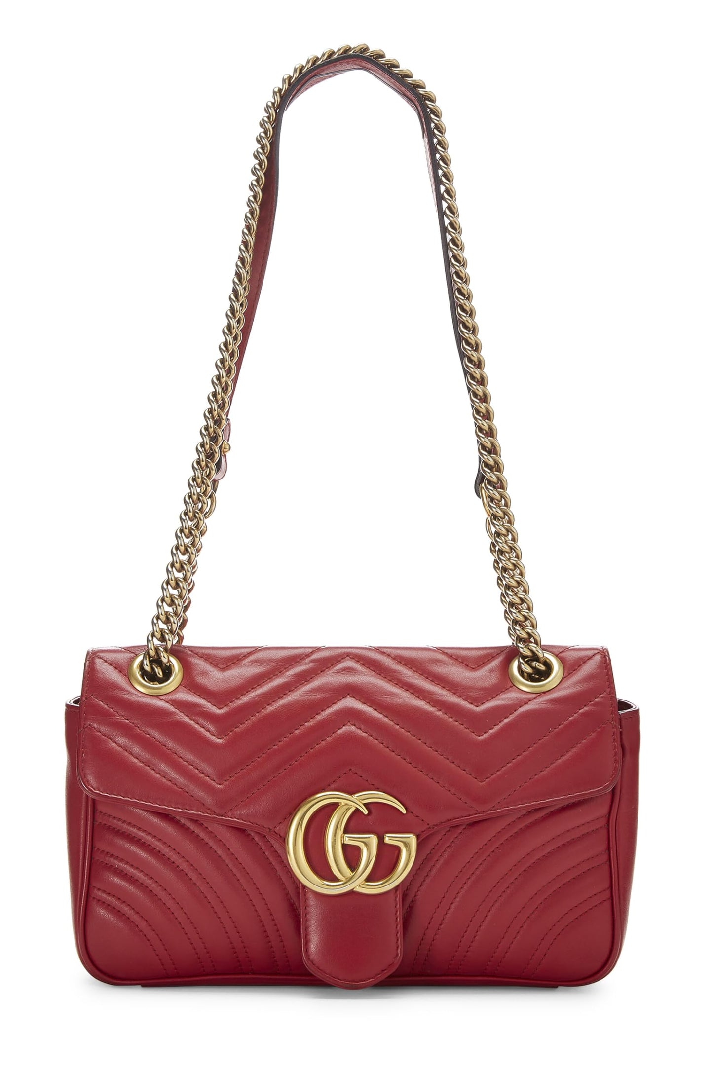 Gucci,  Red Matelassé Leather Marmont Shoulder Bag Small, Red