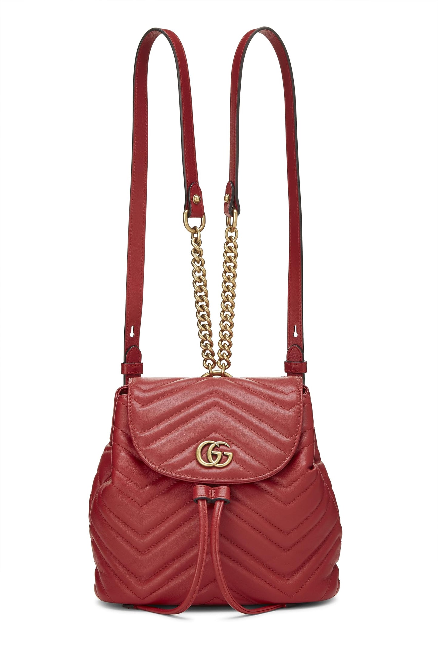 Gucci,  Red Leather GG Marmont Backpack Small, Red