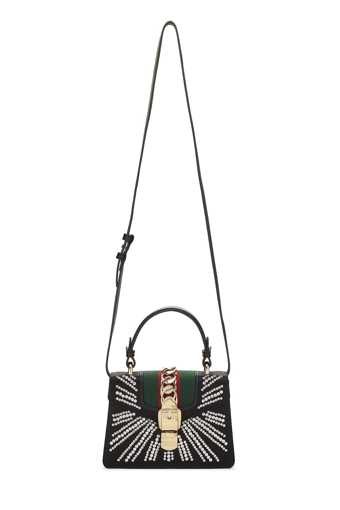 Gucci,  Black Satin & Crystal Sylvie Handbag Mini, Black