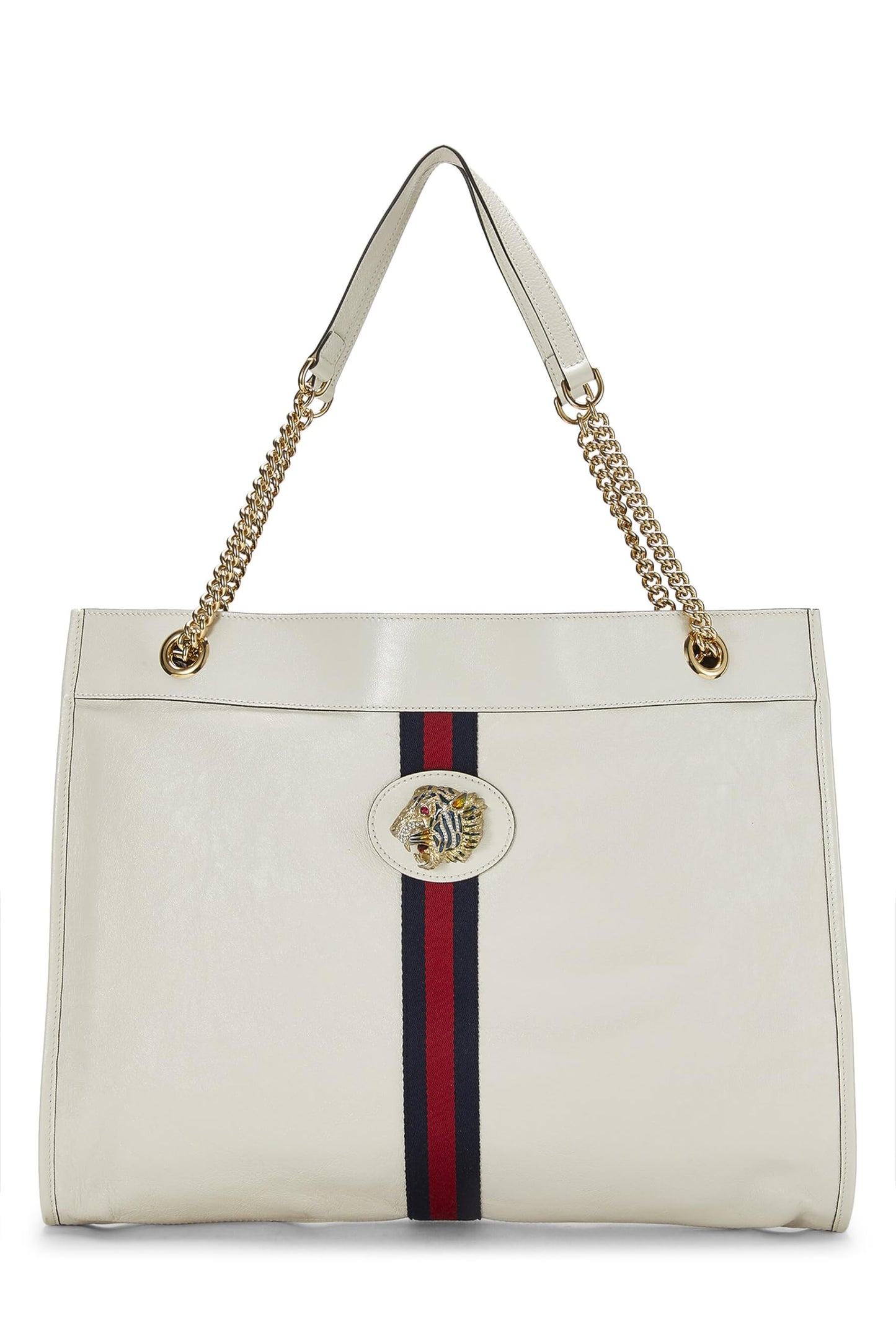 Gucci,  White Leather Web Rajah Tote Large, White