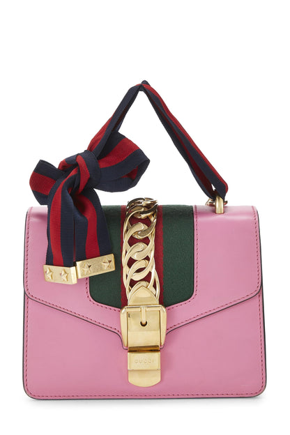 Gucci,  Pink Leather Web Sylvie Mini, Pink