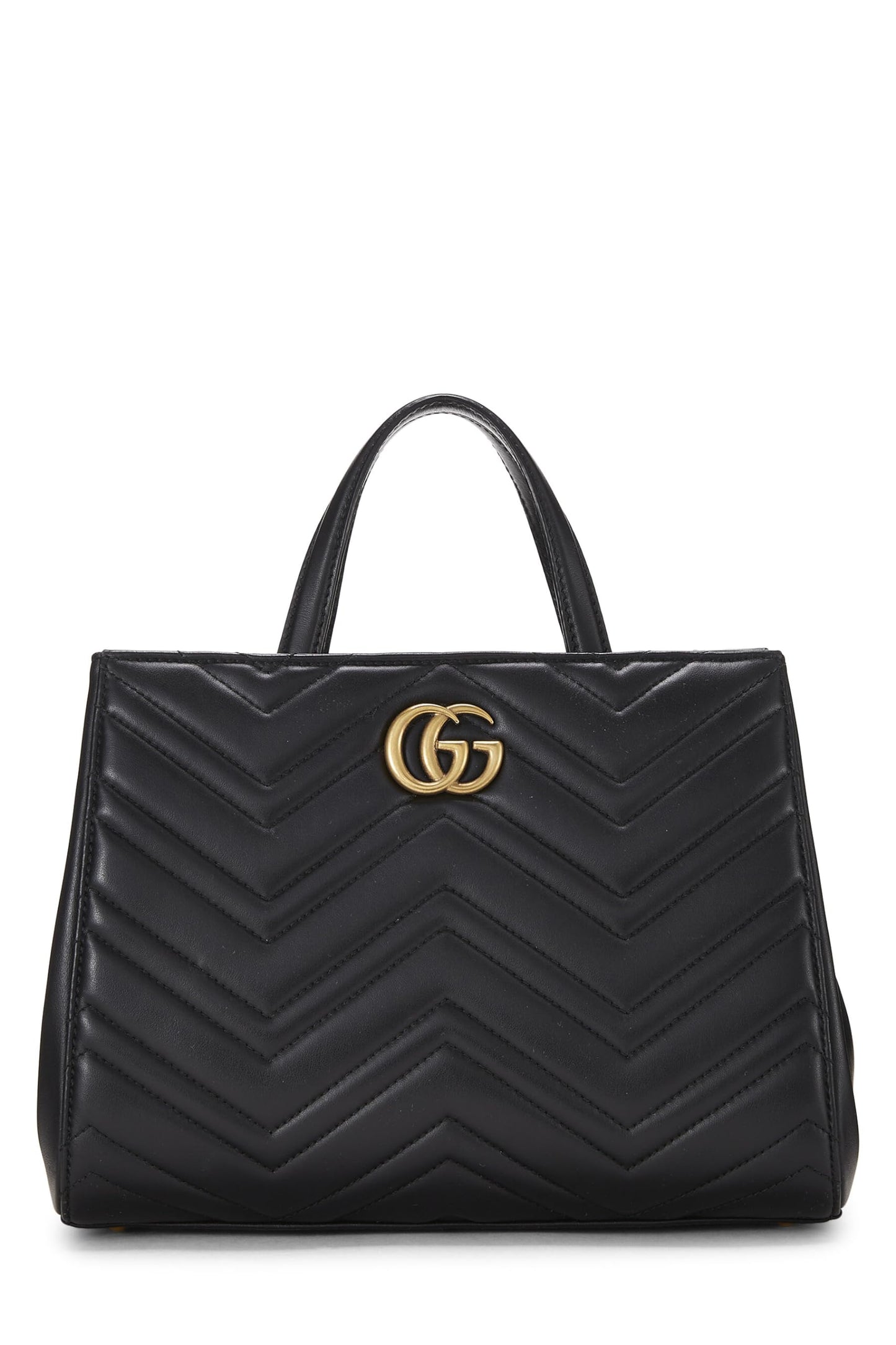 Gucci,  Black Leather GG Marmont Top Handle Bag Small, Black