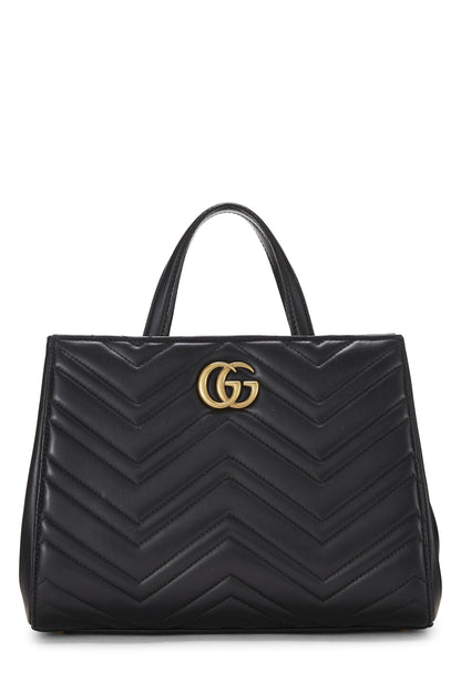 Gucci,  Black Leather GG Marmont Top Handle Bag Small, Black