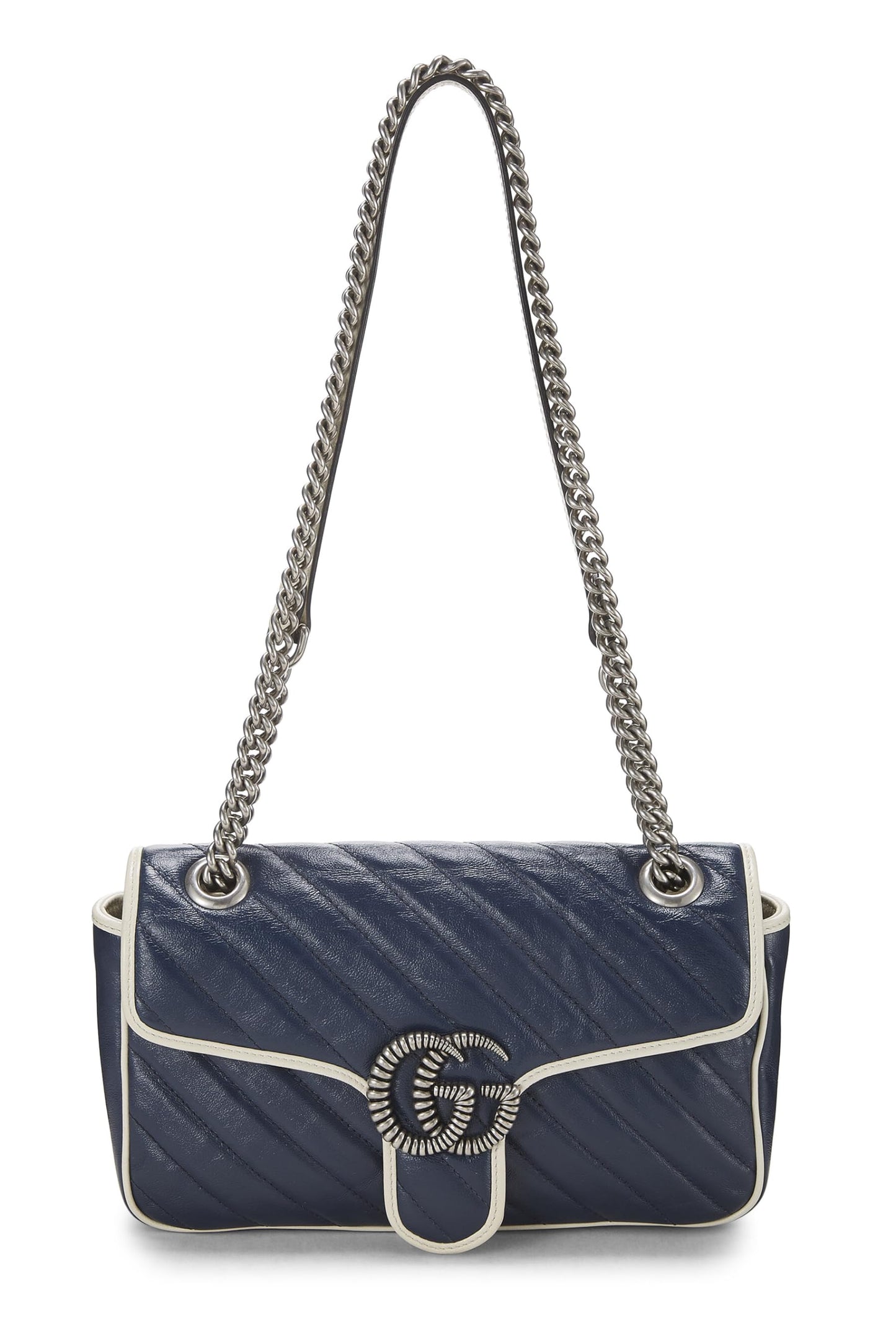 Gucci,  Navy Leather Torchon GG Marmont Shoulder Bag Small, Navy