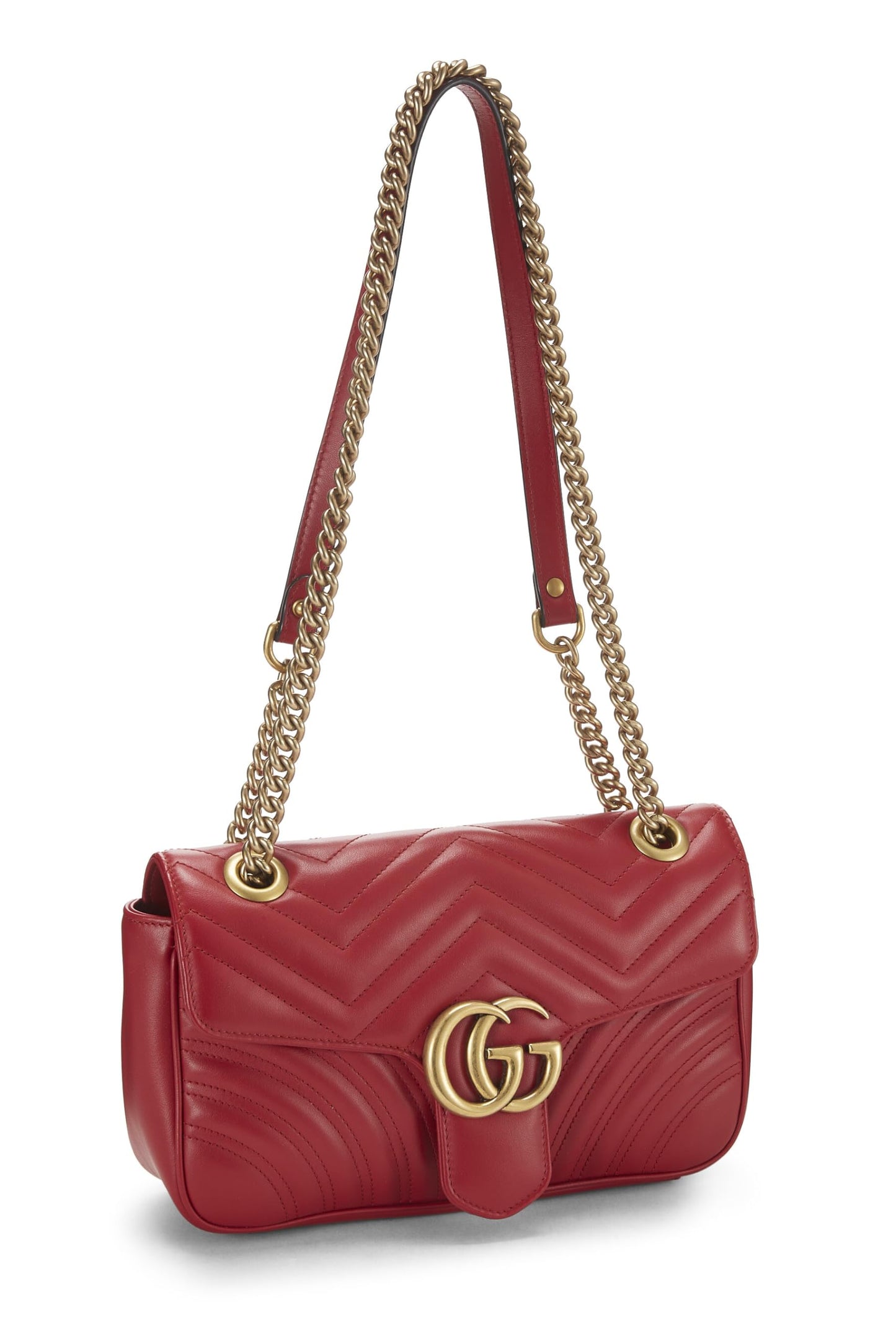 Gucci,  Red Leather GG Marmont Shoulder Bag Small, Red