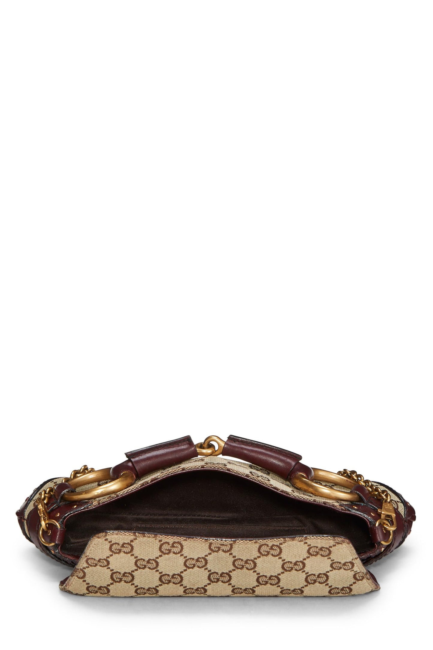 Gucci,  Burgundy Original GG Canvas Studded Horsebit Chain Clutch, Burgundy