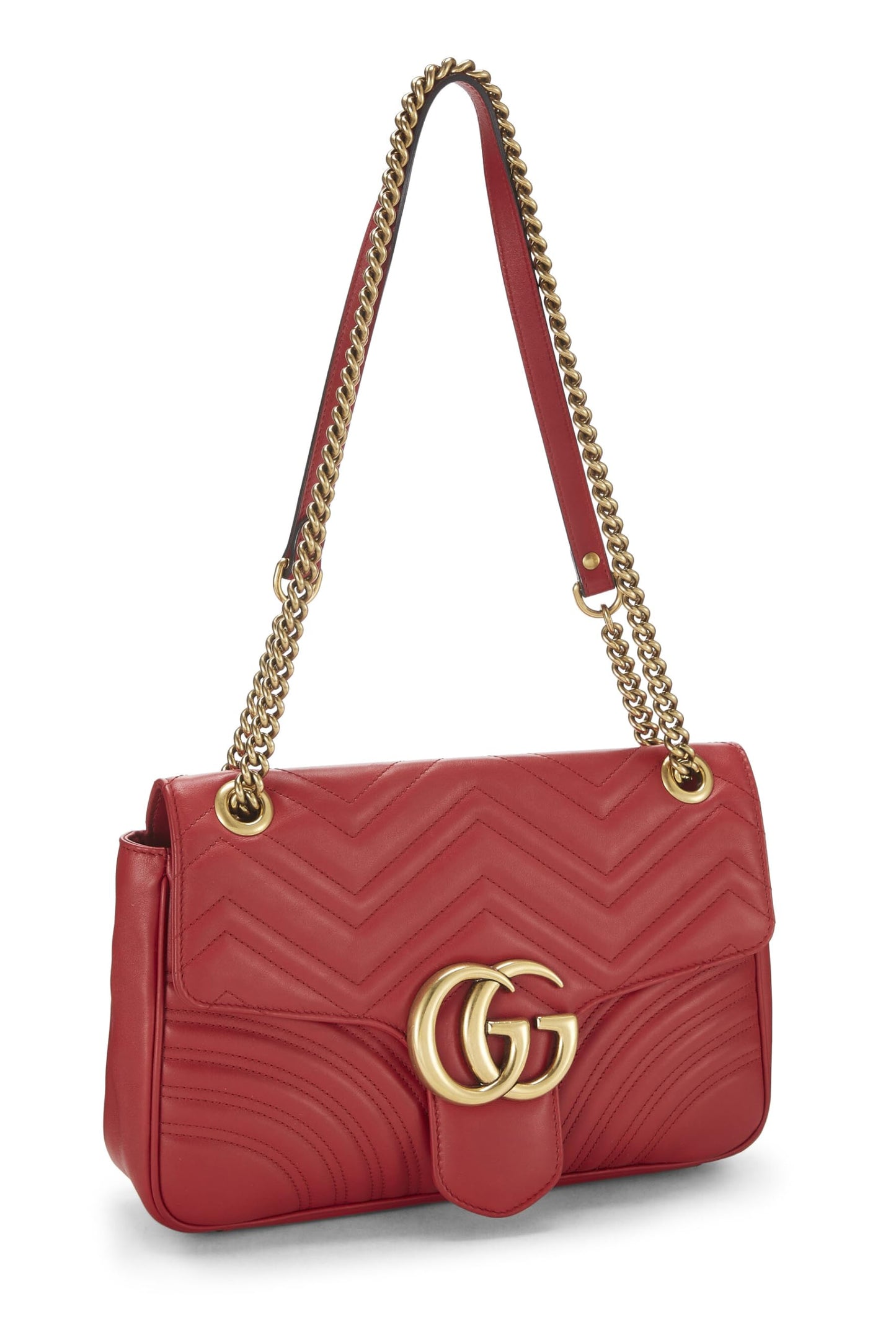 Gucci,  Red Leather GG Marmont Matelassé Shoulder Bag, Red