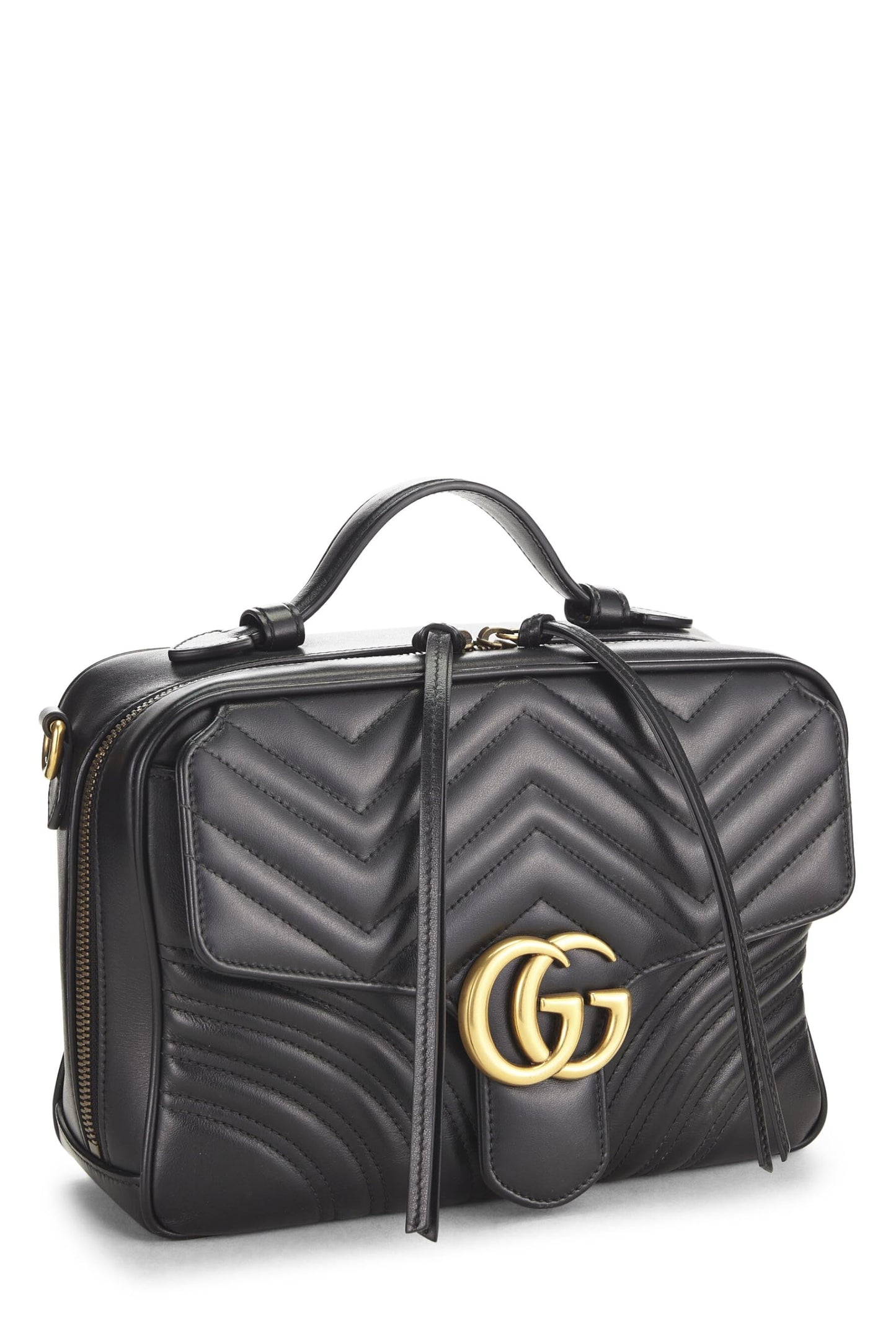 Gucci,  Black Leather GG Marmont Shoulder Bag Small, Black