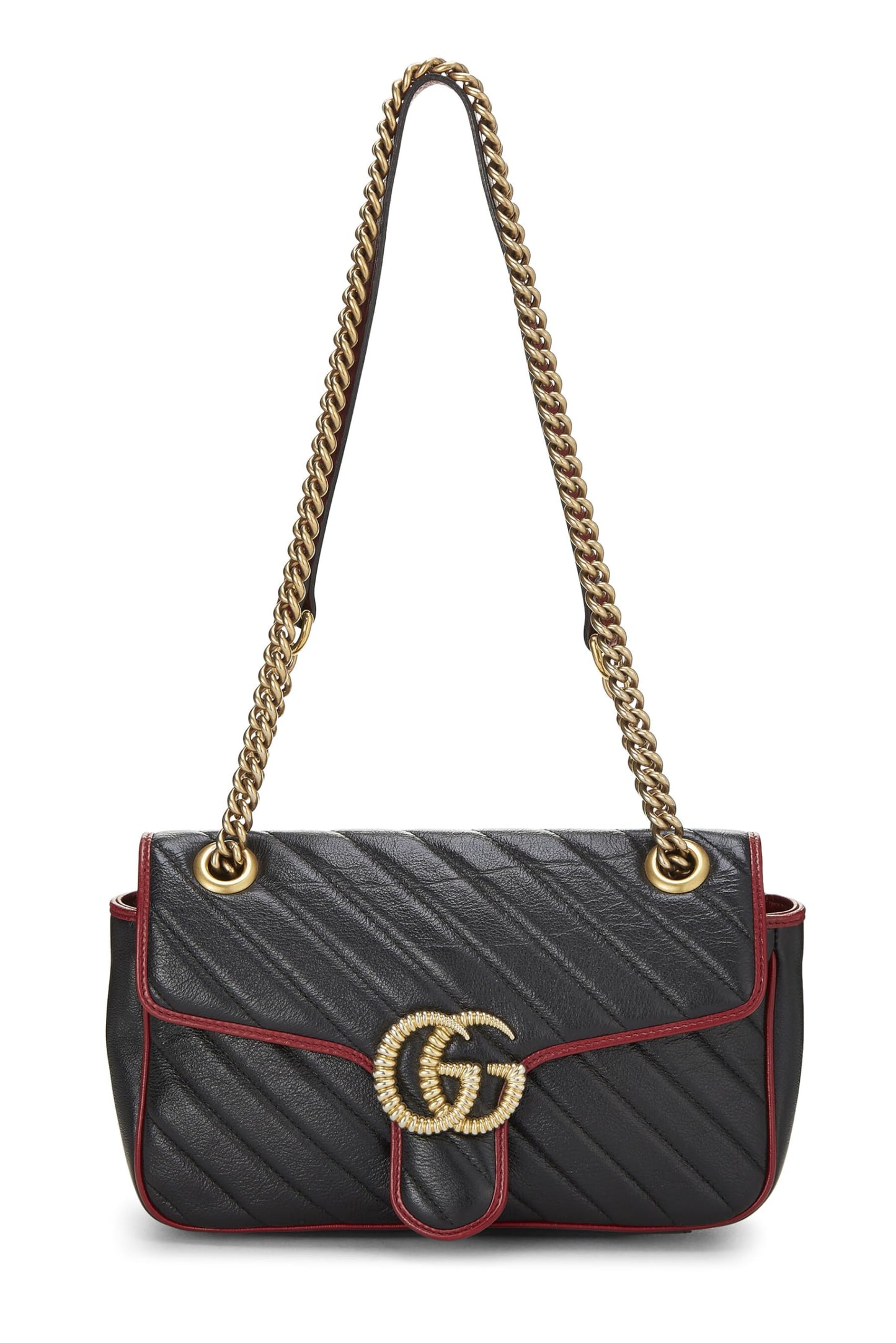 Gucci,  Black Leather Torchon GG Marmont Shoulder Bag Small, Black