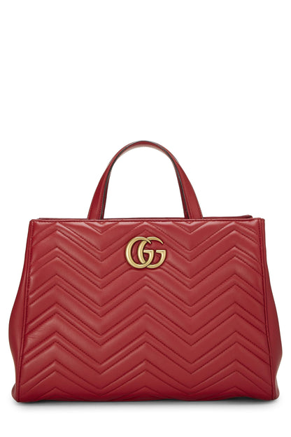 Gucci,  Red Leather GG Marmont Top Handle Bag Medium, Red